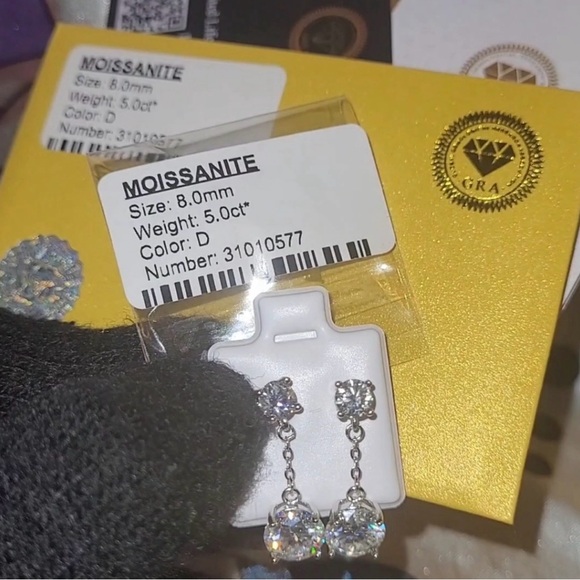 Moissanite Dangle Earrings - Picture 3 of 12